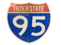 Large original American Interstate 95 road sign, metal with a reflective surface, 91cm wide x 91cm h