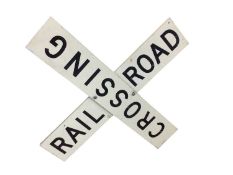 Large original metal 'Railroad Crossing' x-shaped sign, 122cm on the diagonal