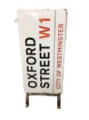 Impressive original enamel Oxford Street W1 City of Westminster, London double sided street sign, wi