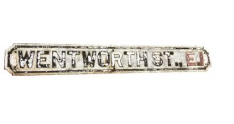 Original cast iron Wentworth St., E.1., London street sign, 141.5 x 19cm