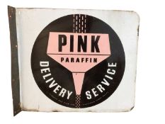 Original Aladdin 'Pink Paraffin Delivery Service' enamel sign, with bracket, 49.5cm x 42cm