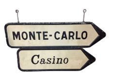 Rare original 1960's Monte Carlo Casino two part metal street sign, dated 1969 on the back, 96cm wid