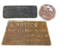 Group of four relief cast metal signs, including one for 'Sidney C Darby' agricultural engineers, W