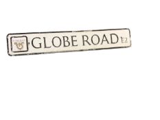 Original metal, probably aluminium Globe Road E2, London street sign, 120 x 20cm