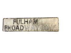 Original probably aluminium Fulham Broadway S.W.6.. London street sign, 112 x 28cm ideal for a Chels