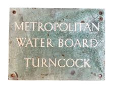 Scarce original Metropolitan Water Board Turncock metal sign with enamelled lettering, 30.5cm x 23cm