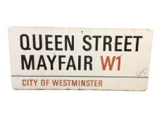 Original Queen Street Mayfair W1 City of Westminster enamel street sign