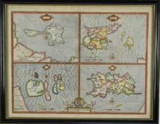 John Speed 17th Century map 'The British Islands', text verso, 38cm x 51cm, in Hogarth frame