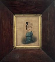 Victorian School, watercolours - A silhouette of a lady, in rosewood frame. 12 x 9cm.