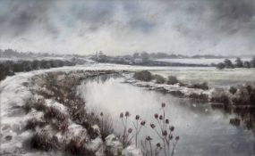 Anne Mathie, three pastels - Winter Landscapes, The Colne, in glazed frames