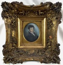 Early 19th century portrait miniature of a Gentleman, on ivory, in deep gilt frame