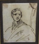Sir Thomas Lawrence, pen sketch portrait - George 4th Earl of Aberdeen, 7cm x 5.5cm, in glazed frame