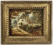 Henry Dawson, 19th century oil on board of a rural cottage, 15cm x 19cm, in gilt frame