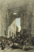 After David Roberts tinted lithograph - ‘Bazaar of the Silk Mercer's, Cairo’, L. Haighe lith. 50cm x