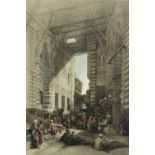 After David Roberts tinted lithograph - ‘Bazaar of the Silk Mercer's, Cairo’, L. Haighe lith. 50cm x