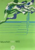 Albrecht Gaebele Munich 1972 Olympics Poster, Hurdles, 84cm x 59cm, unframed