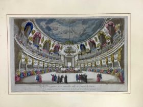 Vue Perspective, four 18th Century hand coloured prints