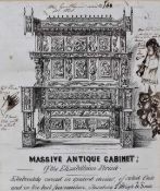 Curious 19th century engraving with pen embellishments, the engraving depicting Massive antique cabi