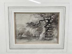 David Cox (1783-1859), monochrome watercolour, Trees, 9cm x 12cm, in glazed frame. Rowley Gallery st