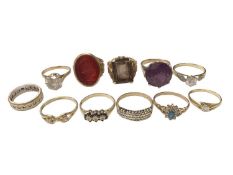 Eleven 9ct gold gem set dress rings
