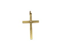 18ct yellow gold cross pendant with a brilliant cut diamond to the centre