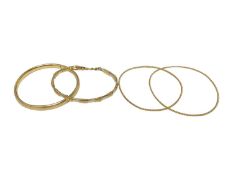18ct yellow and white gold bracelet, 18ct gold hinged bangle and two other 18ct gold rope twist bang