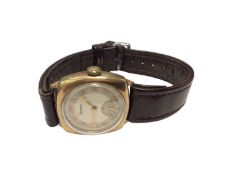 1940s Vertex 9ct gold cushion shaped wristwatch on leather strap