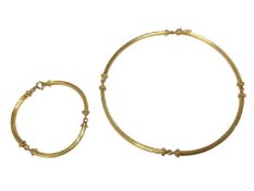 Italian 18ct gold necklace and matching bracelet composed of curved tubular gold links