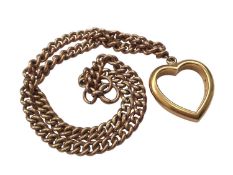 22ct gold heart shape pendant on a 9ct gold curb link chain