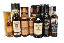 Seven bottles, assorted whiskies to include: Glenfiddich, Aberlour, Glenmorangie, Jameson and The Bl