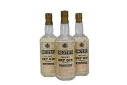 Three bottles, Booth's Finest Dry Gin 1961, 1963 and 1964, 70%