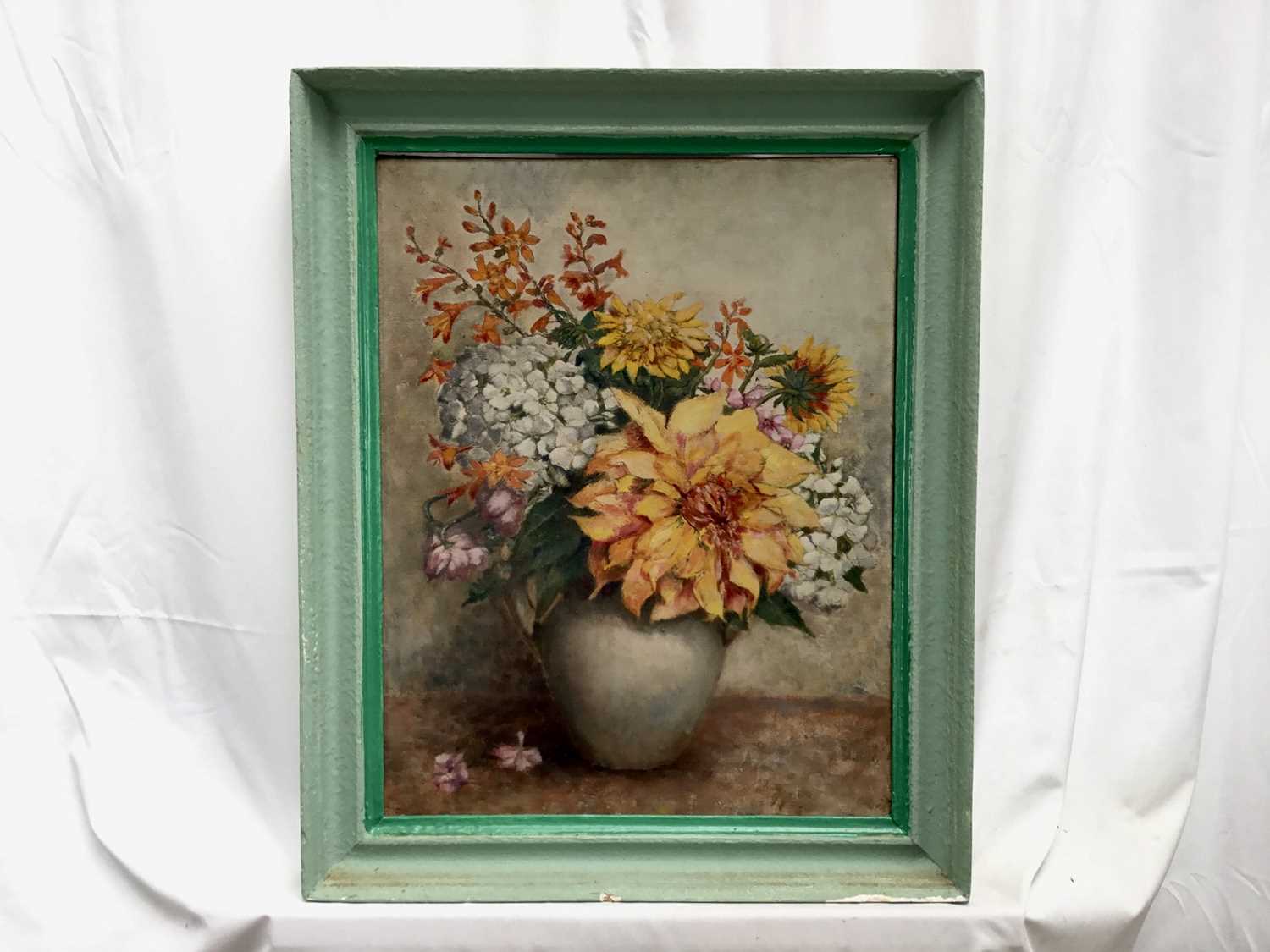20th Century oil on canvas, vase of flowers, partial label verso - Image 2 of 9