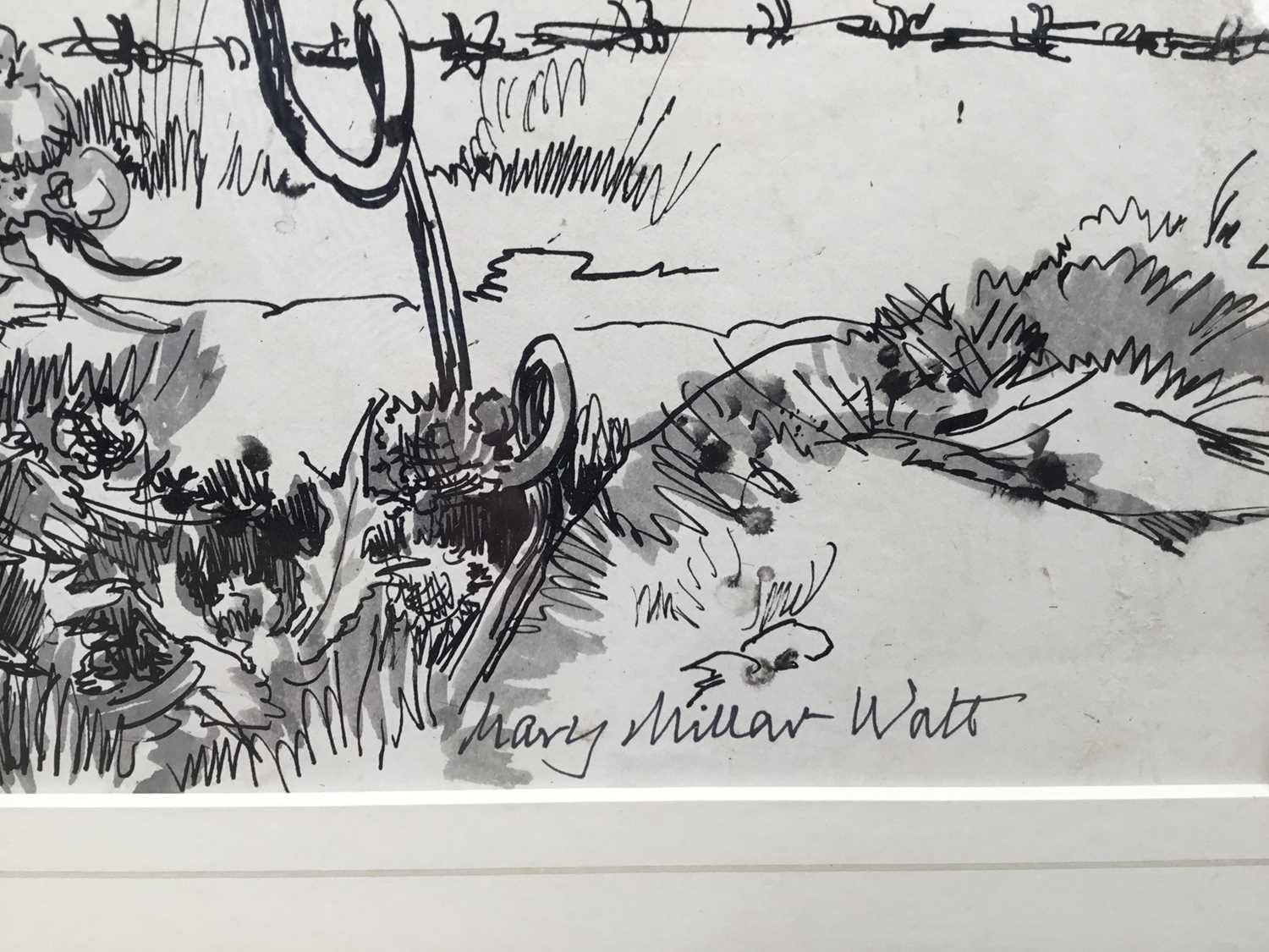 Mary Millar Watt (1924-2023) monochrome wash, Saltmarsh, Norfolk, signed, titled verso, 28 x 40cm, g - Image 2 of 3
