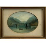 Miss F.J. Sims, oval oil on board, view of Grassmere, inscribed verso, in gilt frame, 14 x 19cm