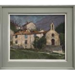 G. Wood oil on canvas, buildings in landscape signed bottom left, 40cm x 49cm, framed