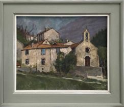 G. Wood oil on canvas, buildings in landscape signed bottom left, 40cm x 49cm, framed