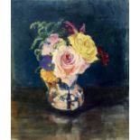 Amy Watt (1900-1956) oil on board - Vase of flowers, 32cm x 27.5cm, unframed