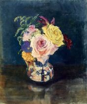 Amy Watt (1900-1956) oil on board - Vase of flowers, 32cm x 27.5cm, unframed