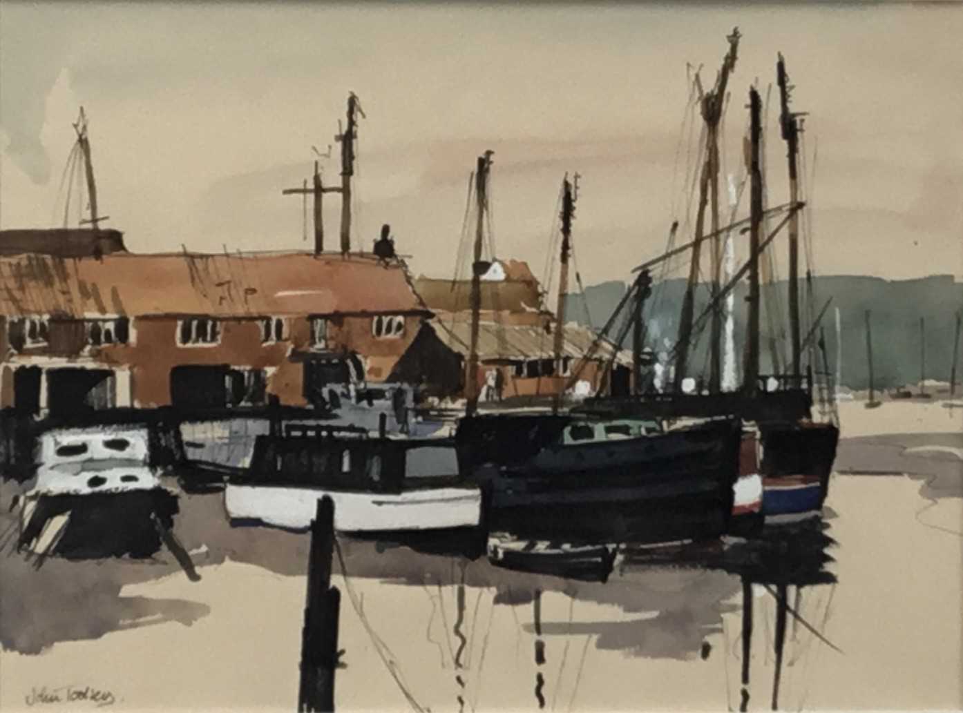 John Tookey (b. 1947) watercolour, Boatyard, Woodbridge