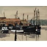 John Tookey (b. 1947) watercolour, Boatyard, Woodbridge