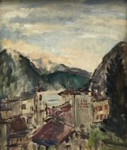Amy Watt (1900-1956) oil on board - Lugano, signed, 35cm x 30cm, framed