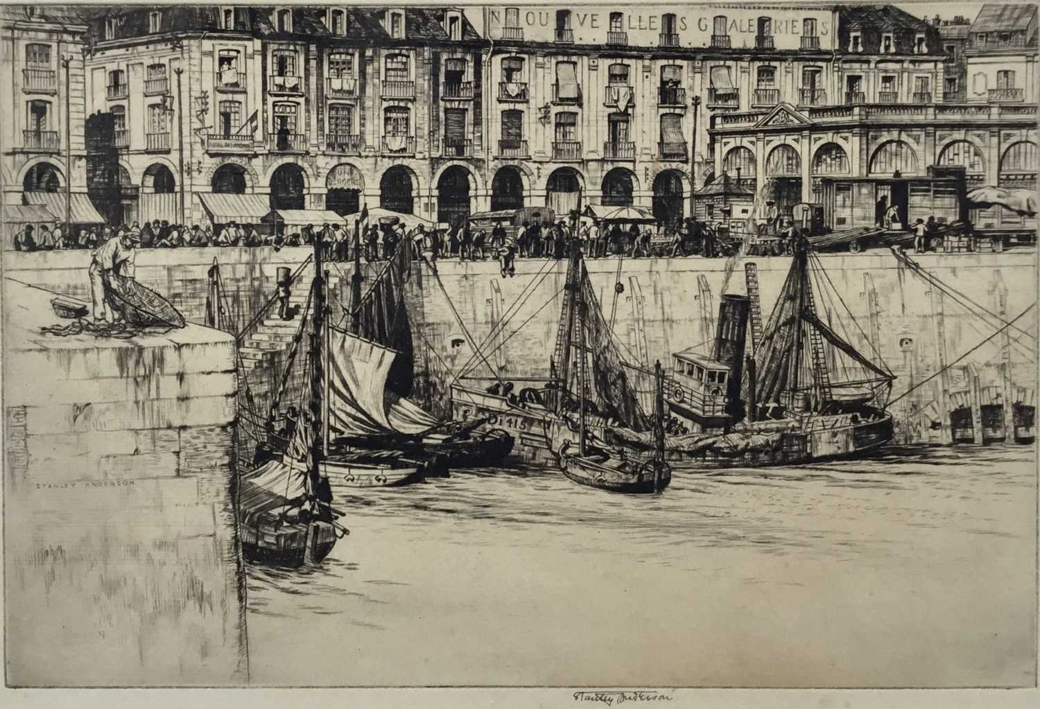 Stanley Anderson (1884-1966) etching 1928 - Les Arcades Dieppe, edition of 80 proofs,signed titled a