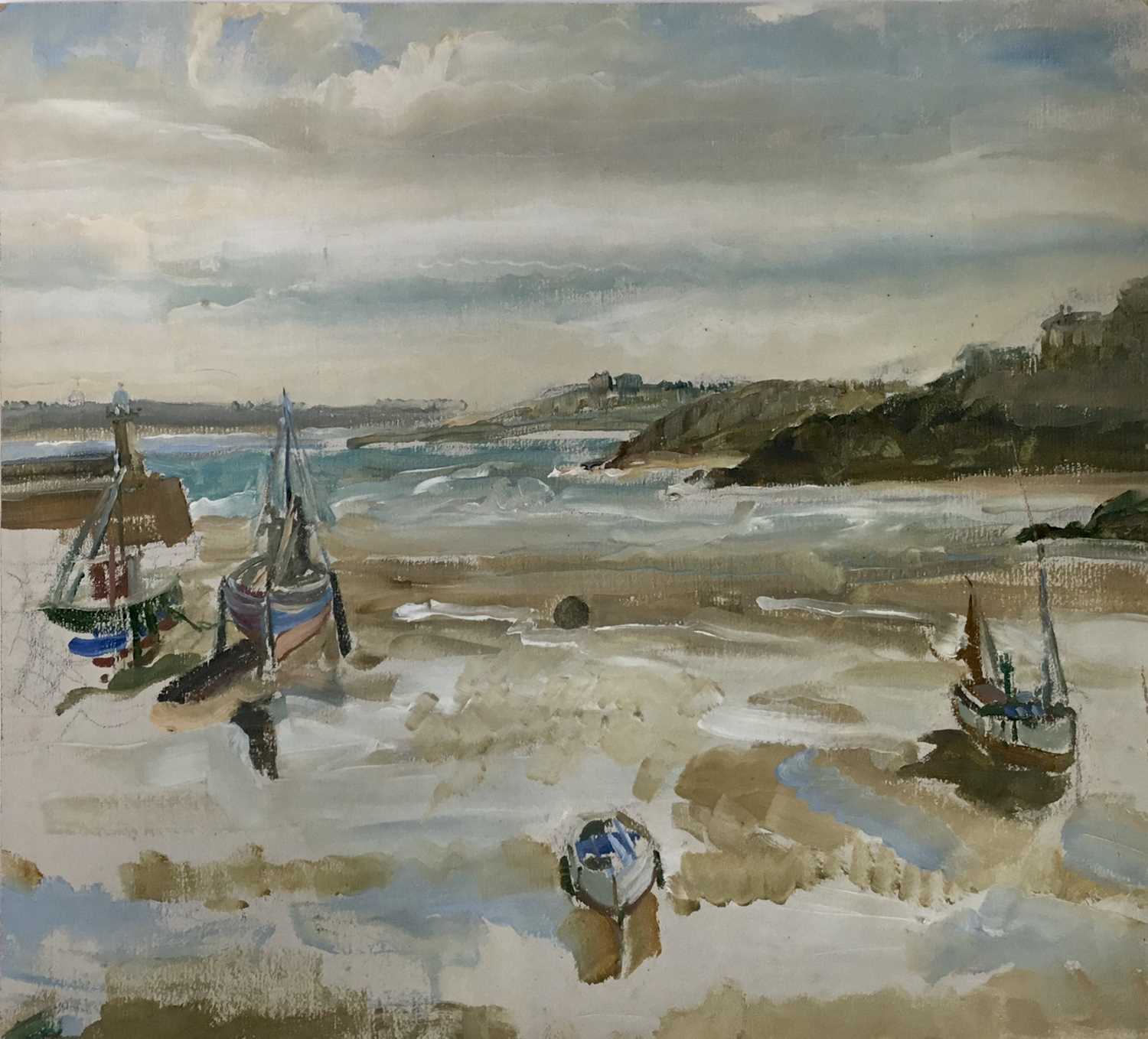 Amy Watt (1900-1956) oil on canvas sketch, St Ives harbour, 26 x 28cm