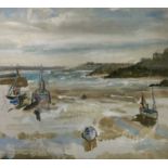 Amy Watt (1900-1956) oil on canvas sketch, St Ives harbour, 26 x 28cm