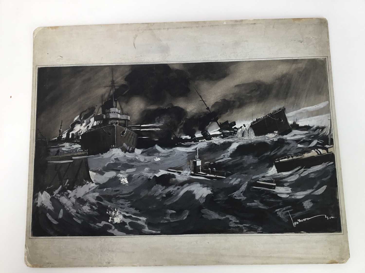 Early 20th century watercolour of H.M.S. Anson, together with an early 20th century unsigned oil on - Image 6 of 8