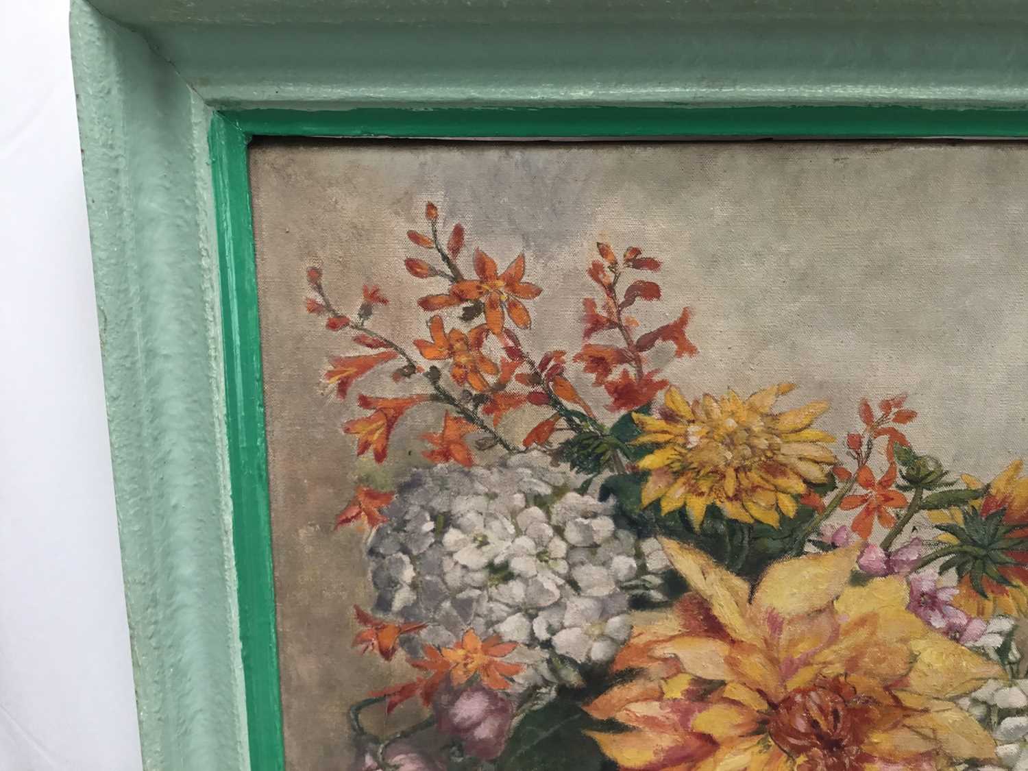 20th Century oil on canvas, vase of flowers, partial label verso - Image 4 of 9