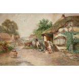 Charles James Keats (1856-1934) watercolour, Farmyard Scene signed with monogram