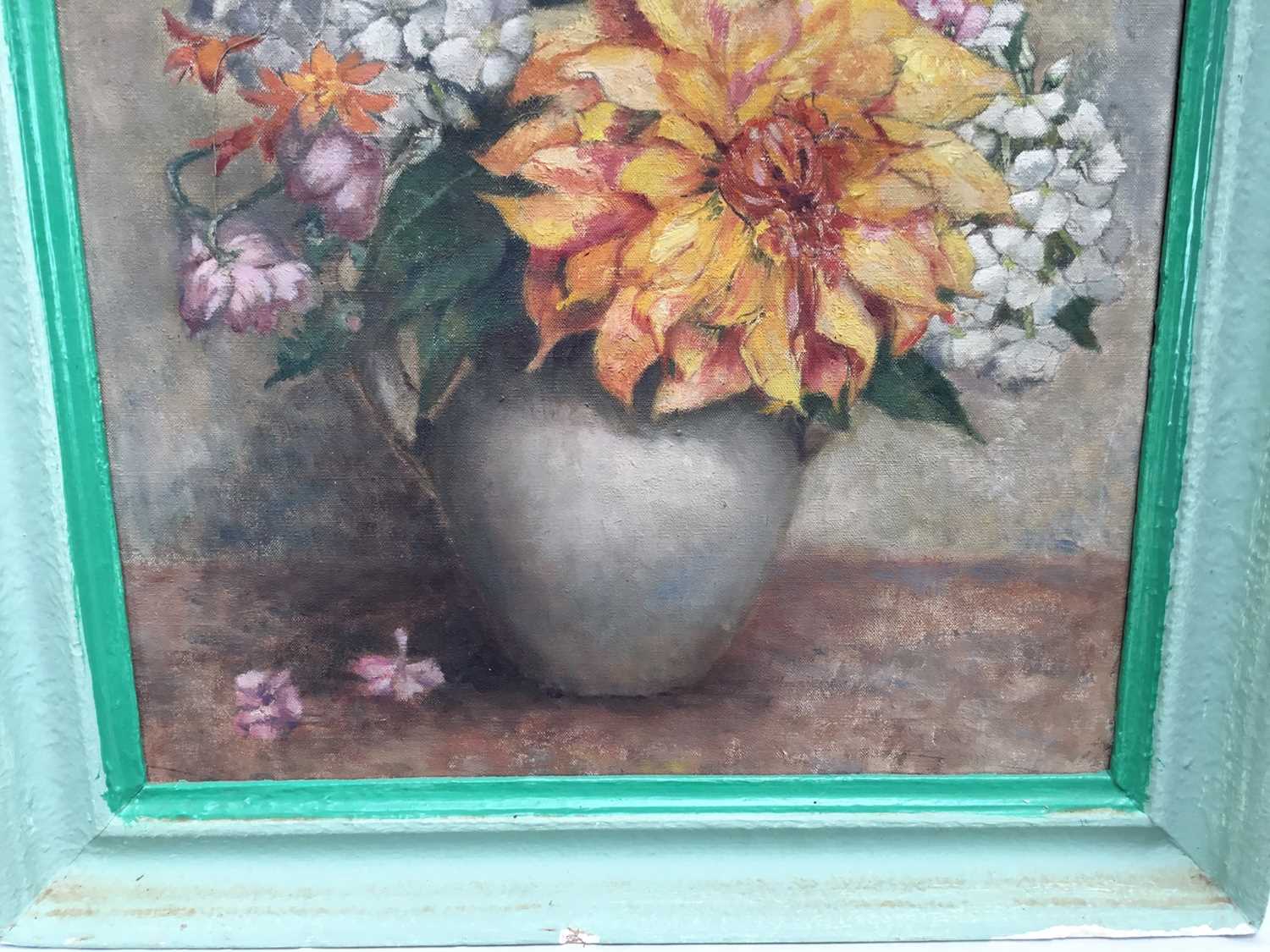 20th Century oil on canvas, vase of flowers, partial label verso - Image 6 of 9