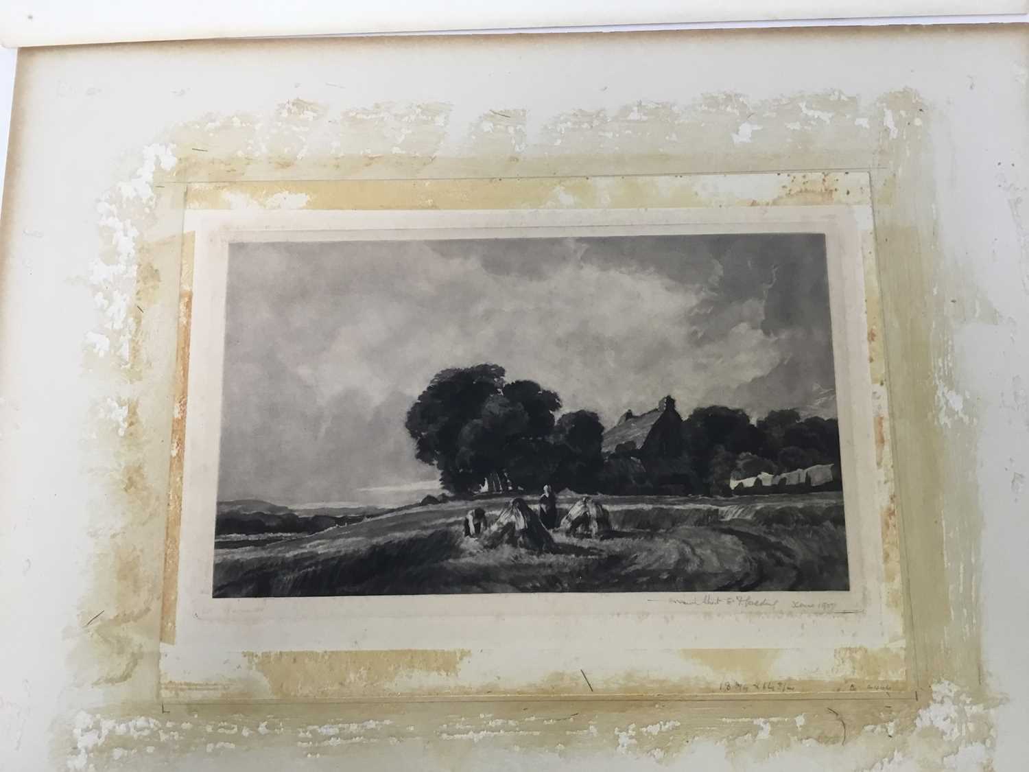 Frank Short (1857-1945) mezzotint - harvest scene, together with an etching by Charles Baskett of HM - Image 2 of 6