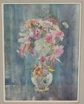 Amy Watt (1900-1956) watercolour, Flowers in a white vase, signed, 28 x 22cm, glazed frame